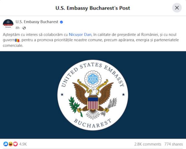 US Embassy Bucharest - Nicusor Dan